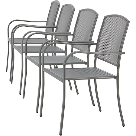 Global Industrial Outdoor Restaurant Stacking Armchair, Steel Mesh, Gray, 4PK 262084GY